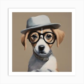 Dog With Glasses And Hat Art Print