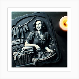 Woman Washing Clothes Art Print