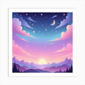 Sky With Twinkling Stars In Pastel Colors Square Composition 125 Art Print