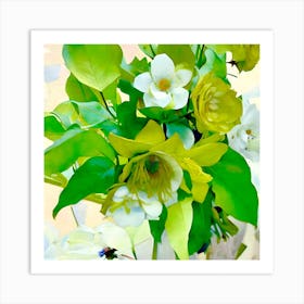 White And Green Bouquet Art Print