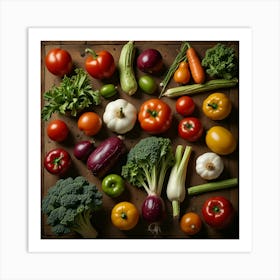 Fresh Vegetables On Wooden Table Art Print