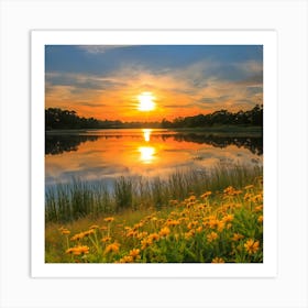 Sunset Over A Lake Art Print