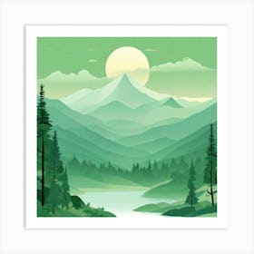 Misty mountains background in green tone 126 Art Print