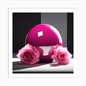 Pink Glass Sphere with Roses Art Print