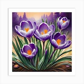 Wild Crocuses In A Clearing In The Forest Art Print