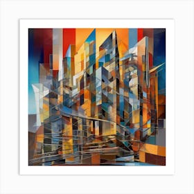 A Cubist Cityscape Iconic Buildings Art Print