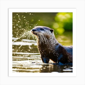 Otter Splashing Water Art Print