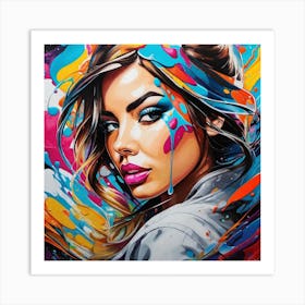 Girl With Colorful Paint Splashes Art Print