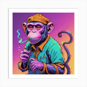 Monkey Smoking A Cigarette 2 Art Print