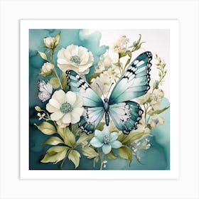 Butterfly And Flowers Art Print