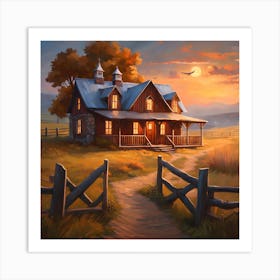 Country House At Sunset Art Print