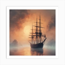 0 A Picture Of A Lonely Sailing Ship In Fog During S Esrgan V1 X2plus 1 Art Print