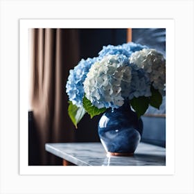 Blue and White Hydrangeas Art Print