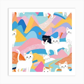 White Cats In The Mountains Art Print