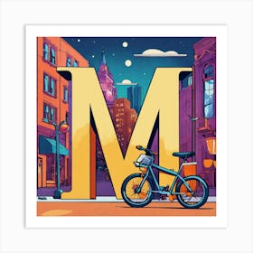 Big Letter M With In The Background A Bicycle (2) Art Print