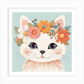 Floral Baby Cat Nursery Illustration (10) Art Print
