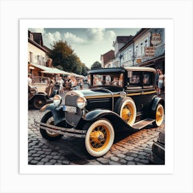 Antique Cars In The Street Art Print