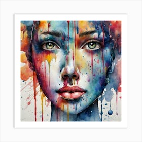 Watercolor Of A Woman'S Face Art Print