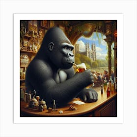 Gorilla At The Bar 1 Art Print