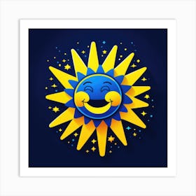 Lovely smiling sun on a blue gradient background 84 Art Print