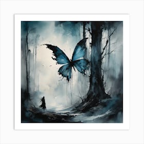 Dark Haunting Mystery Woods with Butterfly Art Print