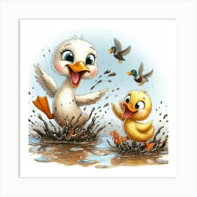 Ducks In The Mud 1 Art Print