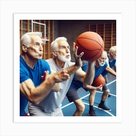 Senior Men Playing Basketball Art Print