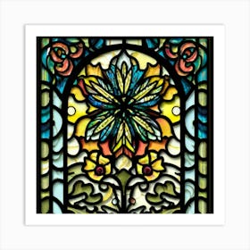 Image of medieval stained glass windows of a sunset at sea 10 Art Print