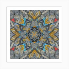 Firefly Beautiful Modern Detailed Floral Indian Mosaic Mandala Pattern In Neutral Gray, Charcoal, Si (7) Art Print