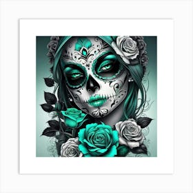 Day Of The Dead Girl Teal Art Print