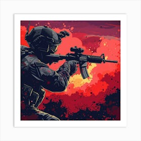 Soldier In Action 3 Art Print