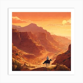 Detailed, vibrant illustration of a cowboy in the copper canyons the sierra of Chihuahua State in the style of tin-tin comics, vibrant colors, detailed, sunny day, attention to detail, 8k Art Print