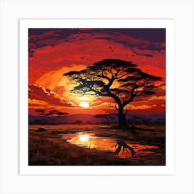 Sunset In The Savannah Art Print