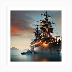 Pirate Ship In The Water Art Print