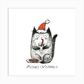 Santa Cat Art Print