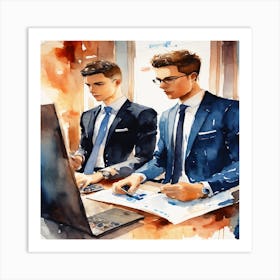 Watercolor Illustration Of Two Businessmen Art Print