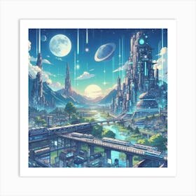 Anime Landscape With Futuristic Technology (5) Art Print