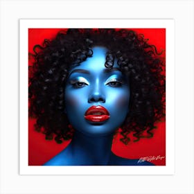 Red On Blue - Blue Beauty Art Print