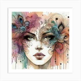 Woman With Feathers Art Print