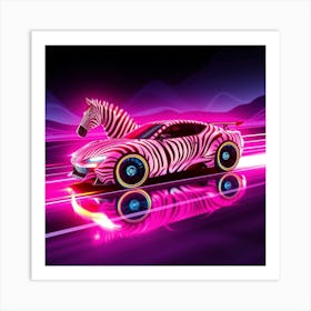 Neon Zebra Car Art Print