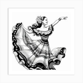 Line Art Mexican Dancer 4 Art Print