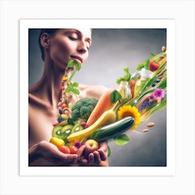 Healthy Woman With Fruits And Vegetables Art Print