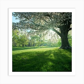 An Awe Inspiring Tree Gleaming With Spring Blossoms Standing Tall Amidst The Tranquility Of A Seren Art Print