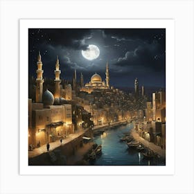 Egyptian City At Night art print 1 Art Print