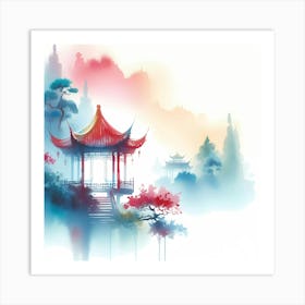 Chinese Pagoda Painting Art Print