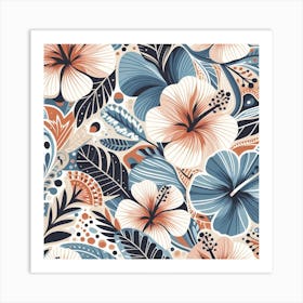 Scandinavian style, Pattern with Hibiscus flowers Art Print