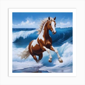 White Brown Horse On The Beach Art Print