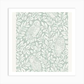 Owls And Leaves Wallpaper Art Print