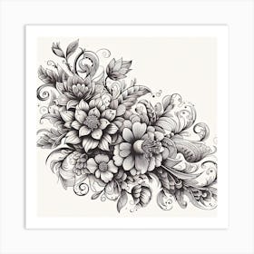 Black And White Floral Design 8 Art Print