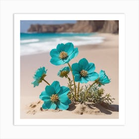 Blue Flowers On The Beach Art Print